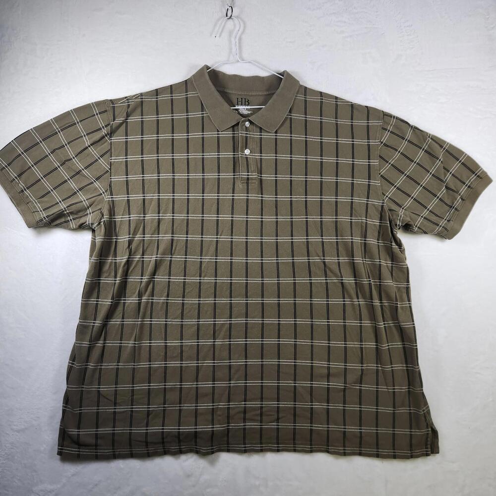 Harbor Bay Polo Shirt Mens 4XLT Brown Plaid Short‎ Sleeve Big & Tall Cotton Golf